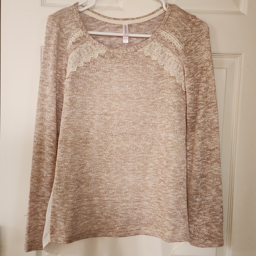 Xhilaration Pink-Beige Metallic Knit Top